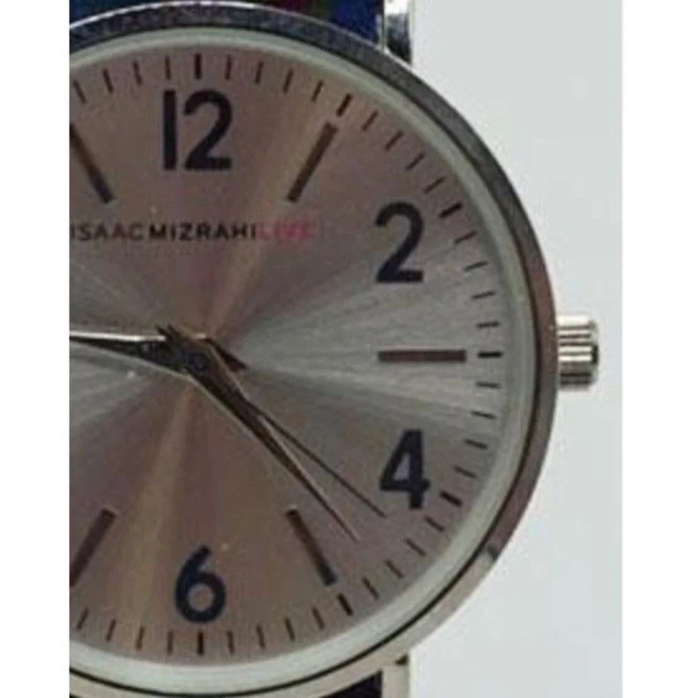 Isaac Mizrahi Live Ladies Analog Quartz Watch Silver Dial Plaid Nylon Strap 38mm